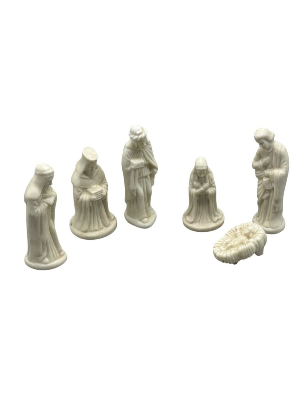 Vintage Nativity Scene Figurines 6-Piece Set White Ceramic Christmas Decor READ